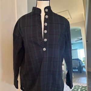 J crew women’s  Black Plaid Shirt with Decorative Buttons